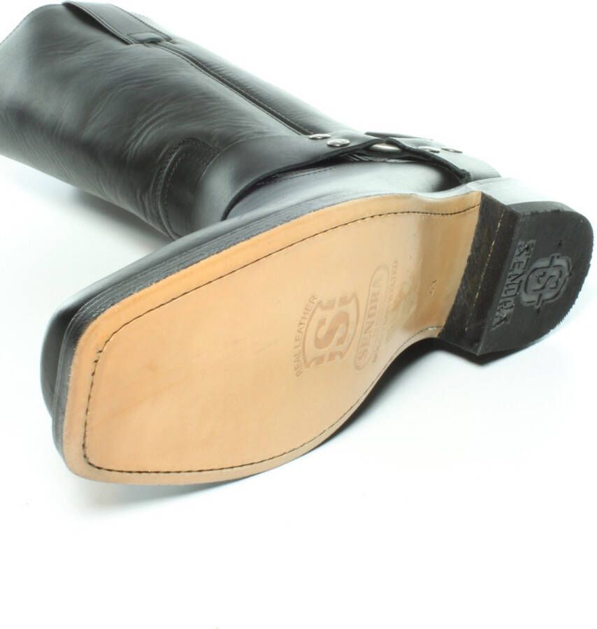Sendra 1918 Pete Zwart Dames Heren Biker Basic Western Cowboylaarzen Vierkante neus Leren zool Beetje Schuine Hak Vast Sierspoor Treklussen Echt Leer