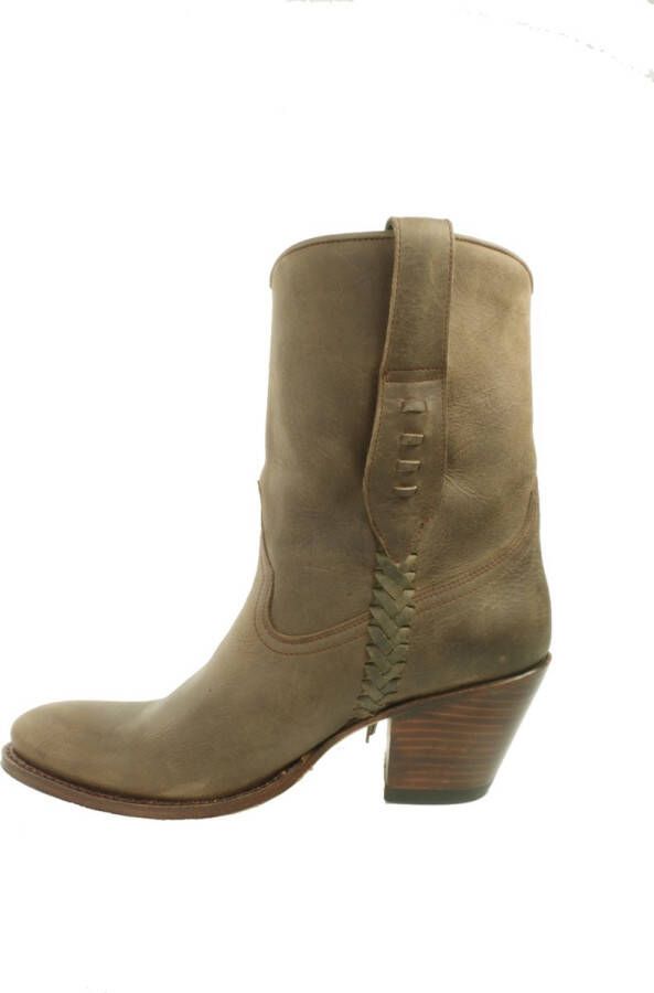 Sendra Boots 10748 Laly Donker Taupe Handgemaakt GoodYear Welted Dames Enkellaars Schuine Hoge Hak Ronde Neus Concho Turquoise Vlechtwerk Echt Leer - Foto 4