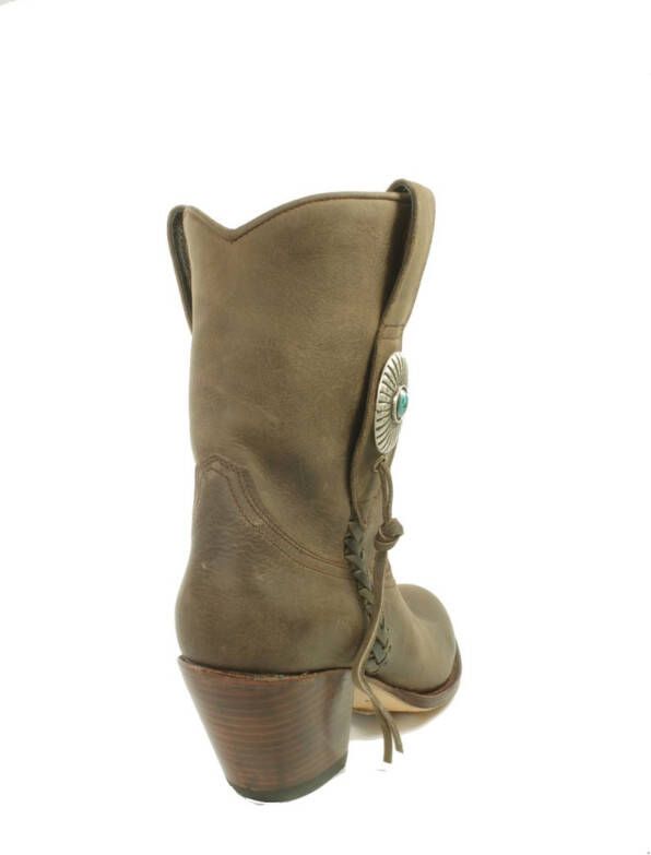 Sendra Boots 10748 Laly Donker Taupe Handgemaakt GoodYear Welted Dames Enkellaars Schuine Hoge Hak Ronde Neus Concho Turquoise Vlechtwerk Echt Leer - Foto 6