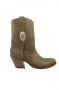 Sendra Boots 10748 Laly Donker Taupe Handgemaakt GoodYear Welted Dames Enkellaars Schuine Hoge Hak Ronde Neus Concho Turquoise Vlechtwerk Echt Leer - Thumbnail 9