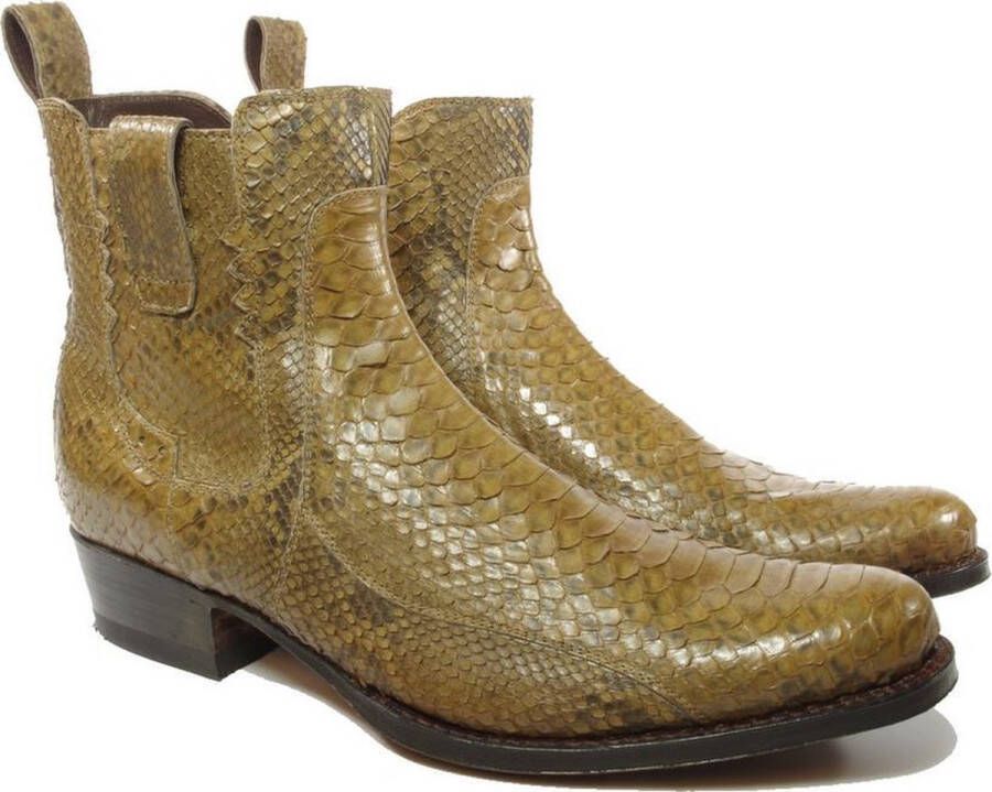 Sendra boots 10863 Kahki Heren Cowboy Enkellaars Jodhpur Ronde Neus Beetje Schuine Hak Rits Sluiting Echt Leer