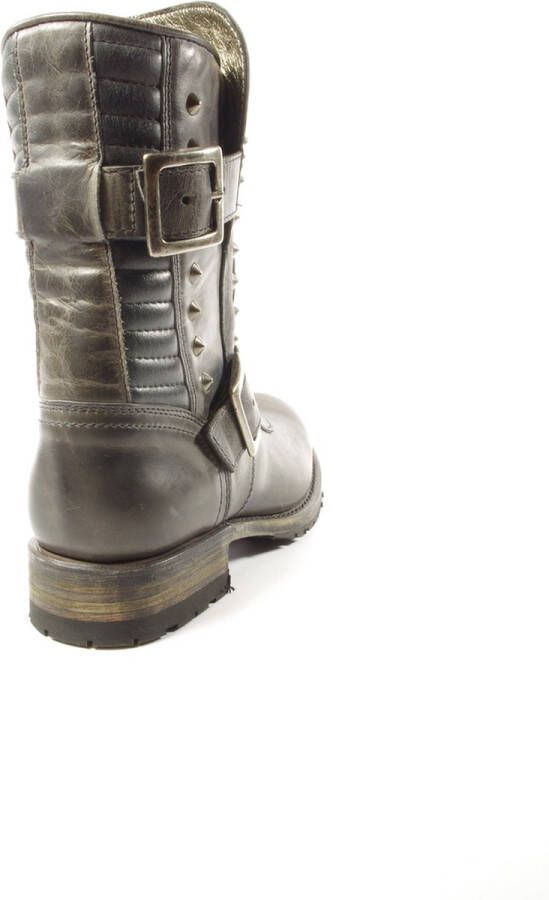 Sendra Boots 11720 Grijs Chiquita Dames Casual Biker Fashion Motorlaarzen Studs Ronde Neus Anti Slip Zool Gesp Sluiting Handgemaakt Echt Leer