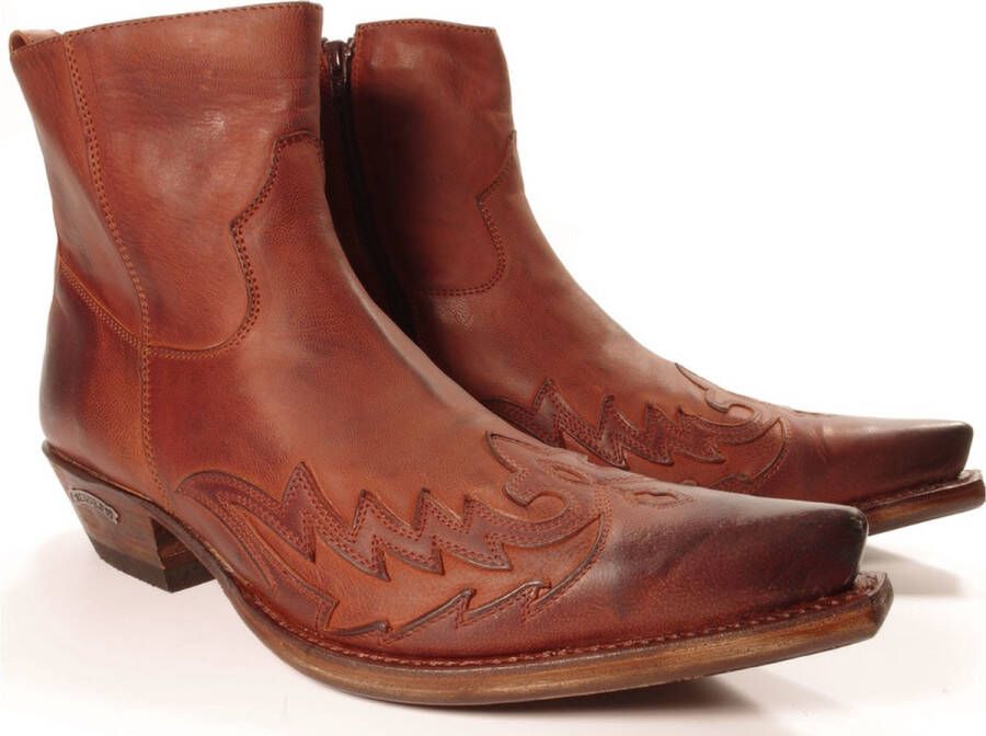 Sendra Boots 11783C Cuervo Cognac Handgemaakt Heren Cowboy Western Enkellaars Spitse Neus Ritssluiting Beetje Schuine Hak Echt Leer - Foto 3
