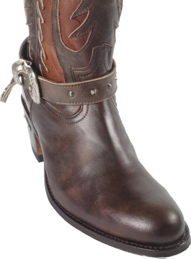 Sendra boots 15253 Debora Bruin Handgemaakt Dames Half Kuit Hoge Western Ibiza Laarzen Ronde Neus Beetje Schuine Hoge Hak Echt Leer