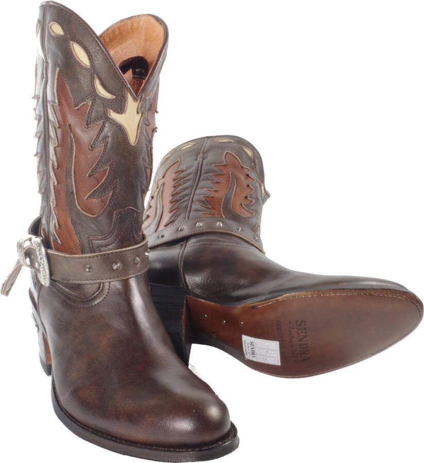 Sendra boots 15253 Debora Bruin Handgemaakt Dames Half Kuit Hoge Western Ibiza Laarzen Ronde Neus Beetje Schuine Hoge Hak Echt Leer