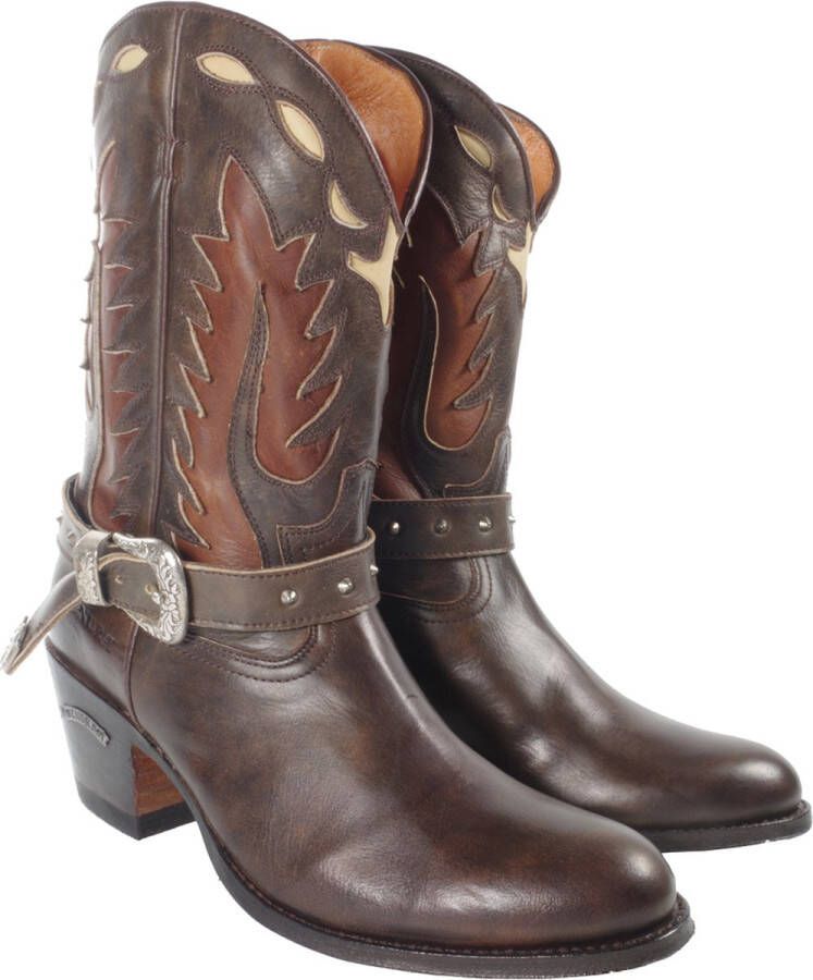 Sendra boots 15253 Debora Bruin Handgemaakt Dames Half Kuit Hoge Western Ibiza Laarzen Ronde Neus Beetje Schuine Hoge Hak Echt Leer