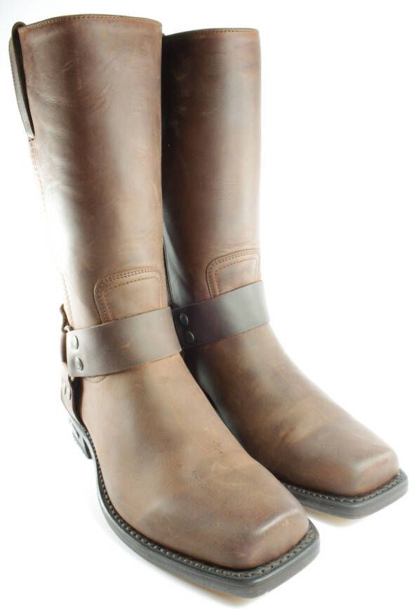 Sendra Boots 1918 Pete Bruin Dames Heren Biker Basic Western Cowboylaars Vierkante neus Beetje Schuine Hak Vast Sierspoor Treklussen Echt Leer