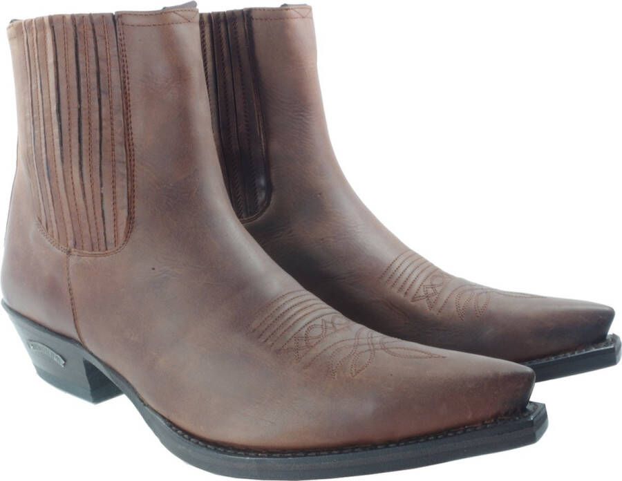 Sendra boots 2581 Cuervo Bruin Handgemaakt Cowboy Western Heren Enkel Laars Spitse Neus Beetje Schuine Hak Sierstiksels op de Wreef Jodhpur Sluiting Echt Leer