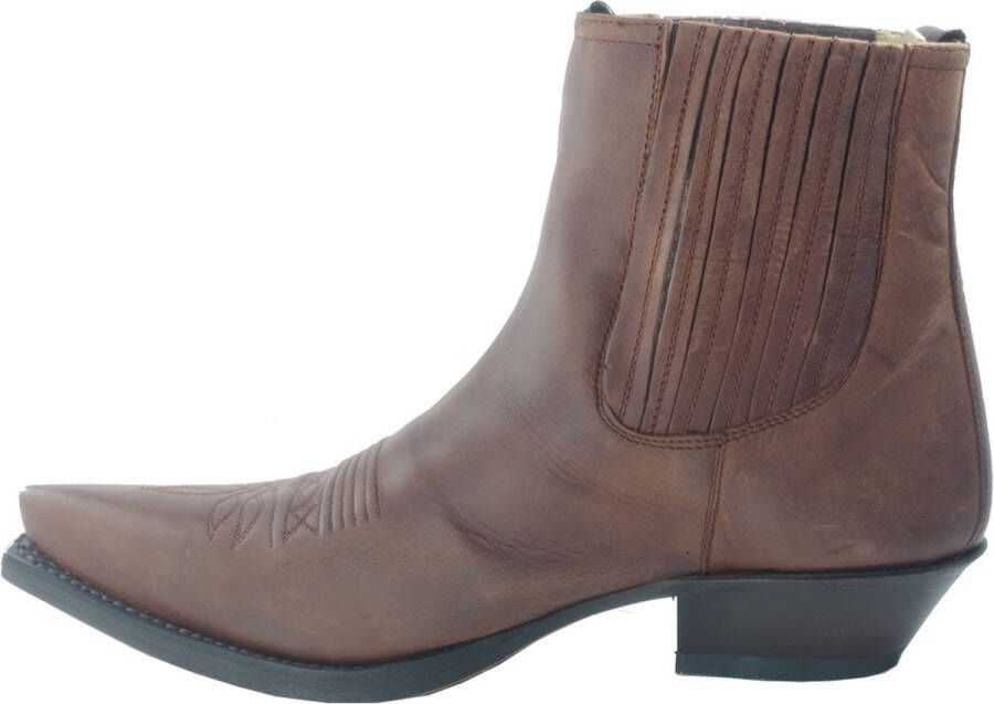 Sendra boots 2581 Cuervo Bruin Handgemaakt Cowboy Western Heren Enkel Laars Spitse Neus Beetje Schuine Hak Sierstiksels op de Wreef Jodhpur Sluiting Echt Leer