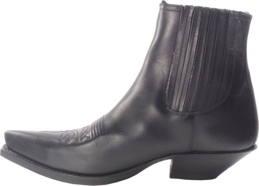 Sendra boots 2581 Cuervo Zwart Handgemaakt Cowboy Western Heren Enkel Laars Spitse Neus Beetje Schuine Hak Sierstiksels op de Wreef Jodhpur Sluiting Echt Leer