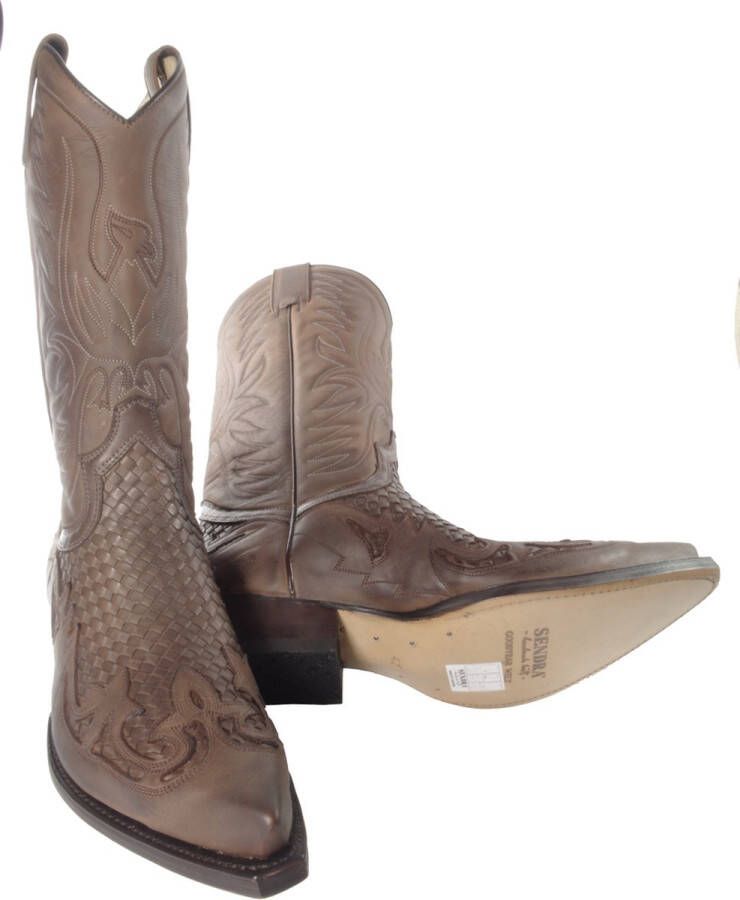 Sendra Boots 3241 Trenzado Cuervo West Bruin Handgemaakt Kuit Hoog Cowboy Laarzen Heren Spitse Neus Schuine Hak Gevlochten Wreef Echt Leer - Foto 3