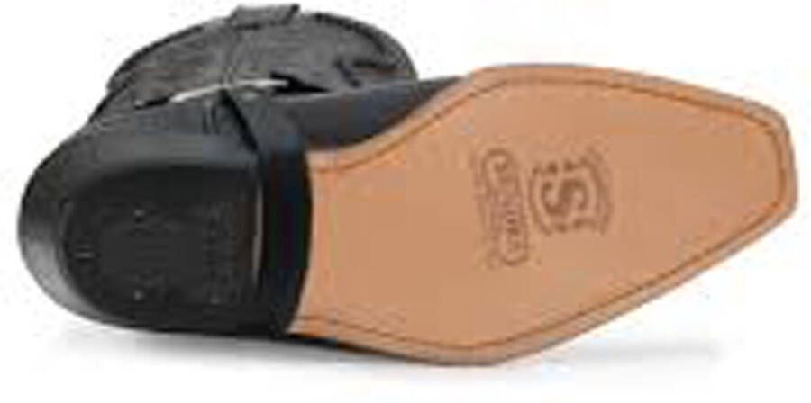 Sendra Boots 3434 Sam Zwart Handgemaakt Kuit Hoge Unisex Biker Western Laarzen Vierkante Neus Beetje Schuine Hak Siervlechtwerk Echt Leer