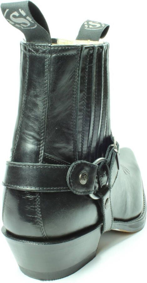 Sendra Boots 4674 Hilux Zwart Cowboy Western Korte Laarzen Heren Enkellaars Spitse Neus Beetje Schuine Hak Elastiek Sluiting Afneembaar Sierspoor Goodyear Welted Echt Leer