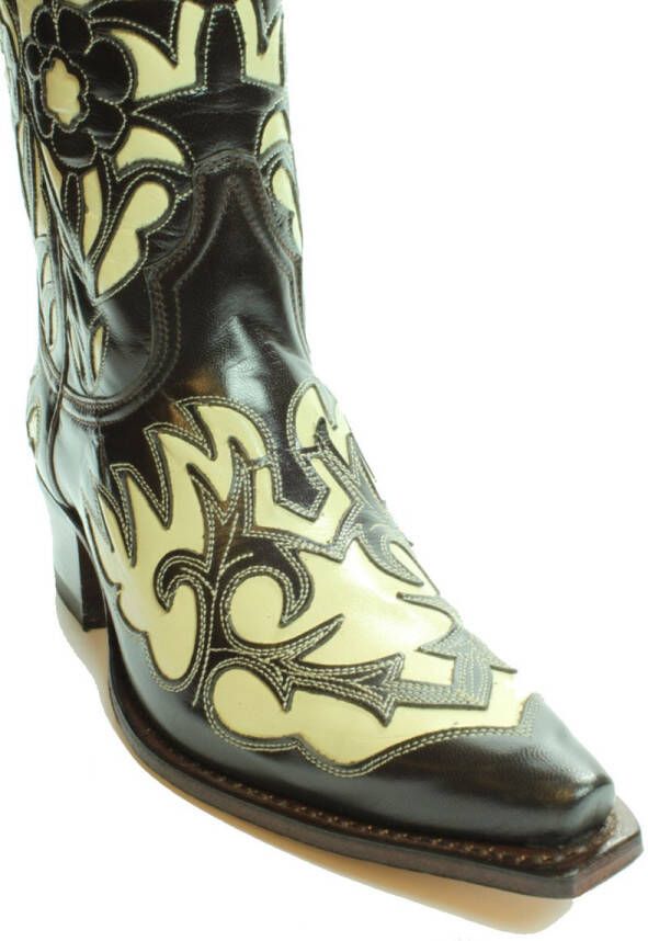 Sendra Boots 5529 Bruin Dames Western Bohemian Ibiza Laarzen Judi Spitse neus Rechte Hak Bloemmotief Treklussen Echt Leer - Foto 3