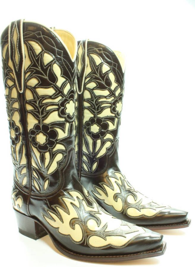 Sendra Boots 5529 Bruin Dames Western Bohemian Ibiza Laarzen Judi Spitse neus Rechte Hak Bloemmotief Treklussen Echt Leer - Foto 6