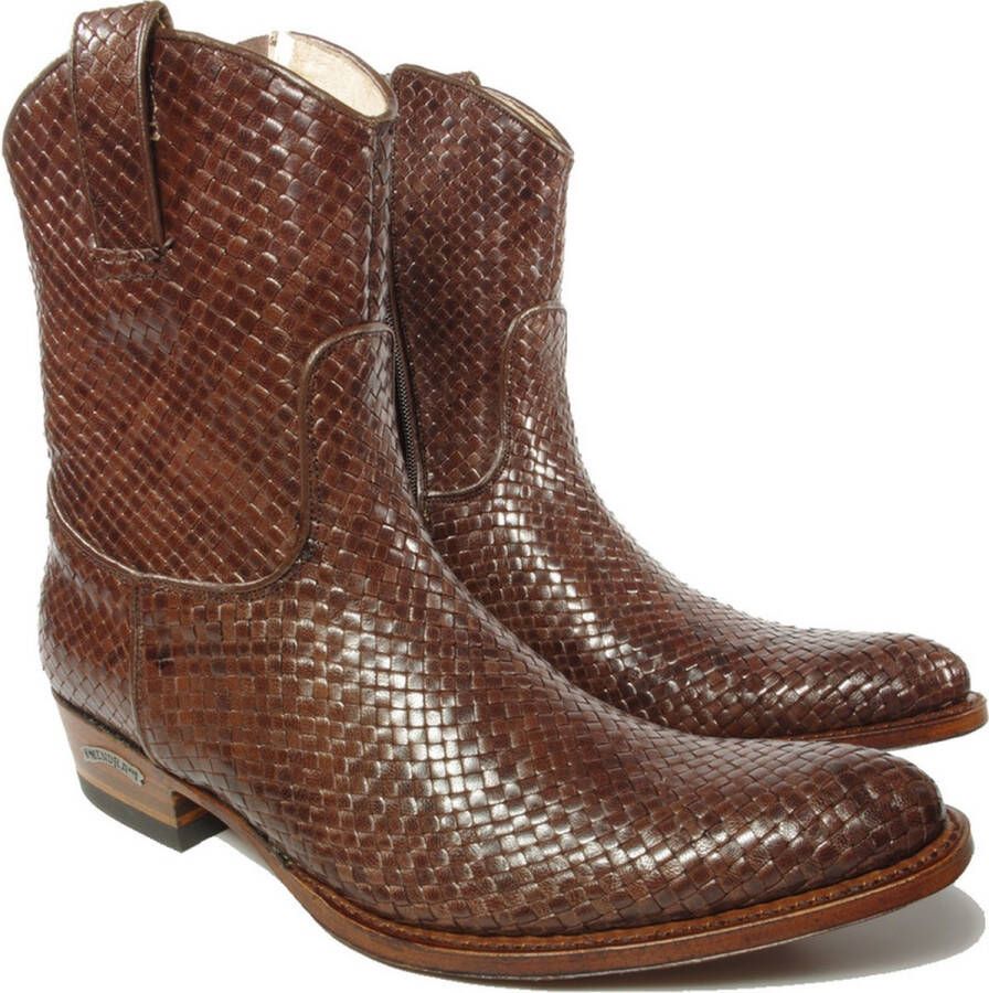 Sendra Boots 7370 Trenzado Bruin Heren Enkellaars Handgemaakt Cowboy Western Boots Gekleed Gevlochten Leren Ronde Neus Beetje Schuine Hak Rits Sluiting Echt Leer