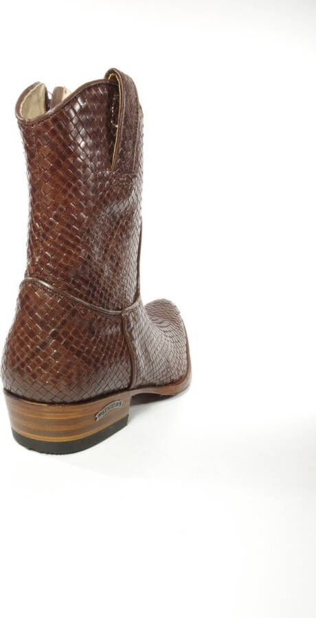 Sendra Boots 7370 Trenzado Bruin Heren Enkellaars Handgemaakt Cowboy Western Boots Gekleed Gevlochten Leren Ronde Neus Beetje Schuine Hak Rits Sluiting Echt Leer