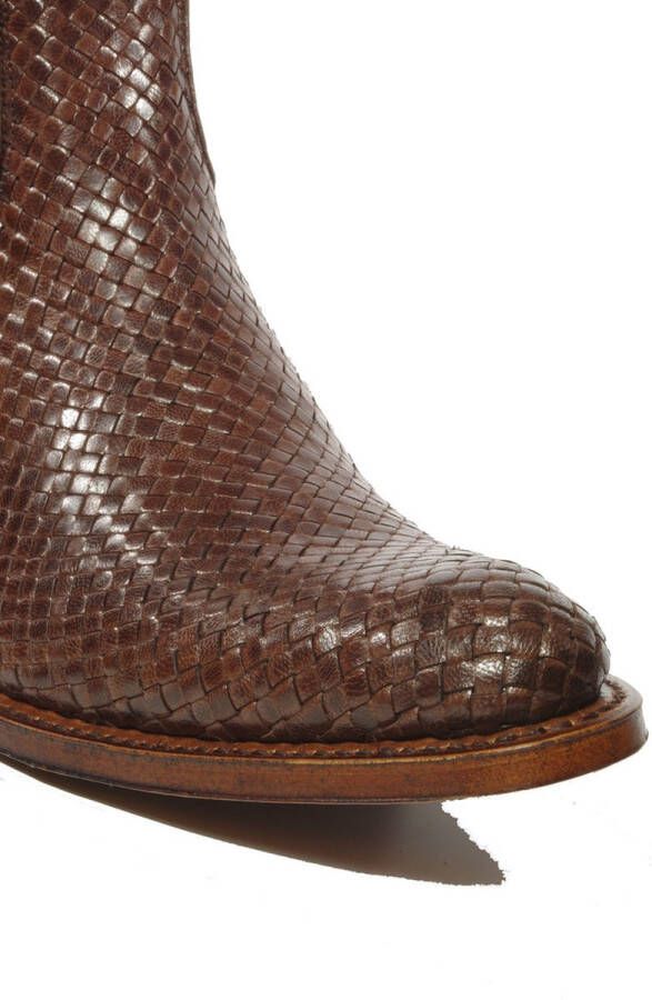 Sendra Boots 7370 Trenzado Bruin Heren Enkellaars Handgemaakt Cowboy Western Boots Gekleed Gevlochten Leren Ronde Neus Beetje Schuine Hak Rits Sluiting Echt Leer - Foto 6