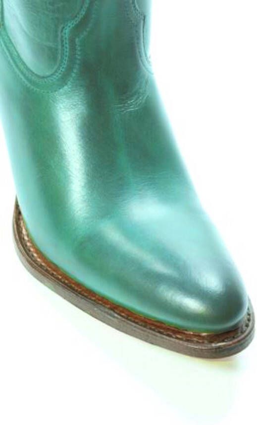 Sendra Boots 8481 Groen Donna Cuba Dames Enkellaars Hoge Hak Spitse Neus Rechte Schacht Treklussen Echt Leer