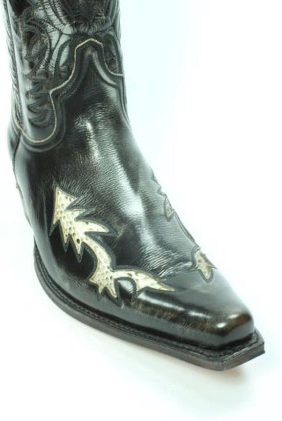 Sendra boots 9393 Mimo Zwart Heren Cowboy Western Boots Spitse Neus Schuine Hak Glanzend Leer Vintage Look Brede Leest Echt Leer