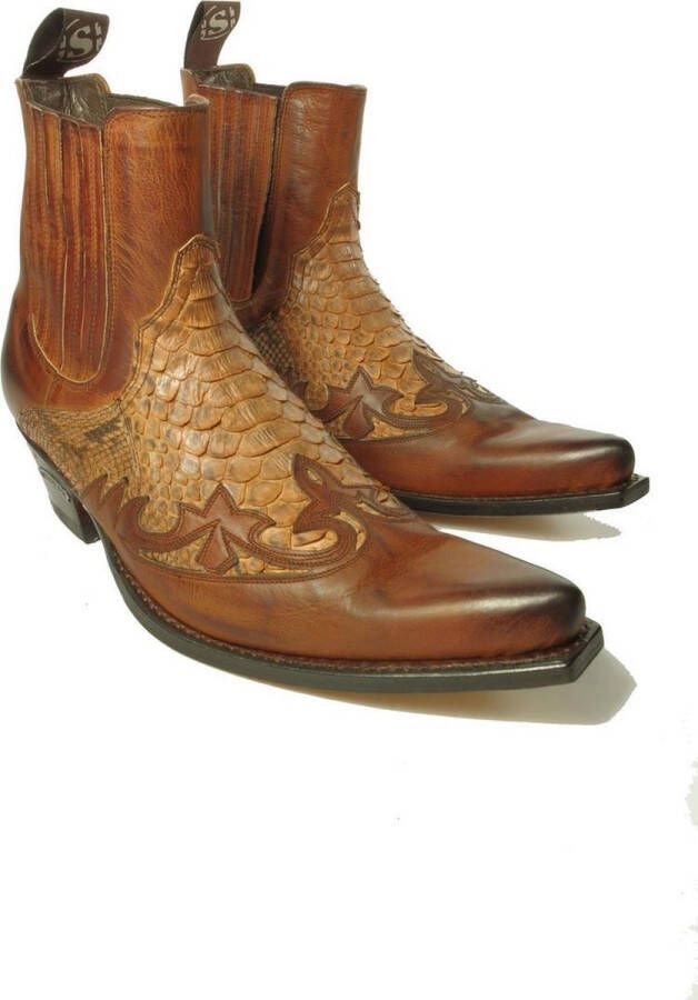 Sendra boots 9396 Javi Bruin Heren Enkel Laarzen Cowboy Western Boots Spitse Neus Schuine Hak Elastiek Sluiting Handgemaakt Echt Leer