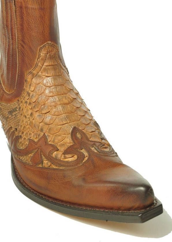 Sendra boots 9396 Javi Bruin Heren Enkel Laarzen Cowboy Western Boots Spitse Neus Schuine Hak Lederen Zool Elastiek Sluiting Echt Leer
