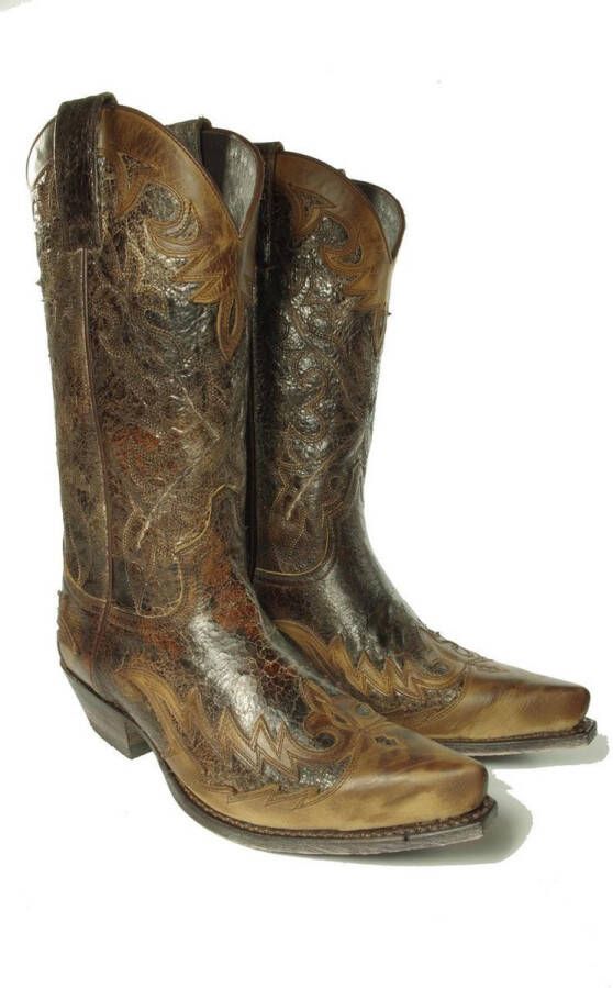 Sendra Boots 9669 Cuervo Bruin Dames Heren Cowboy Western Unisex Laarzen Spitse Neus Schuine Hak Vintage Look Echt Leer