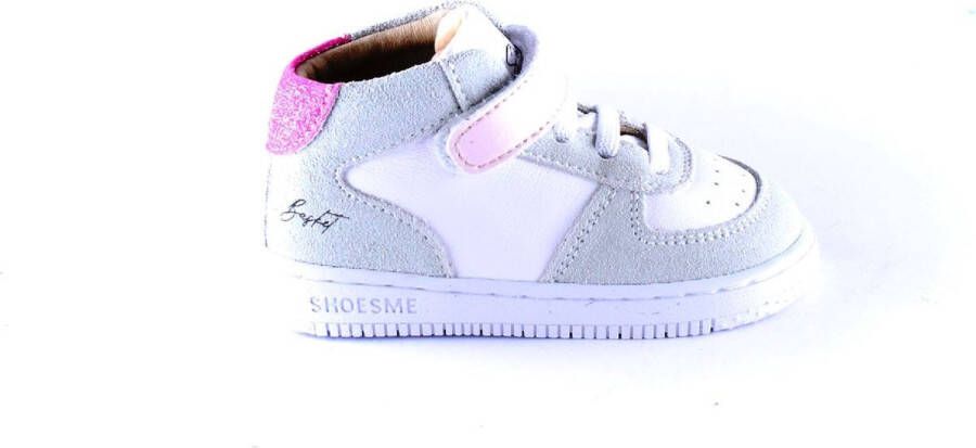 Shoesme Baby Babysneakers Meisjes Grey White Pink Leer
