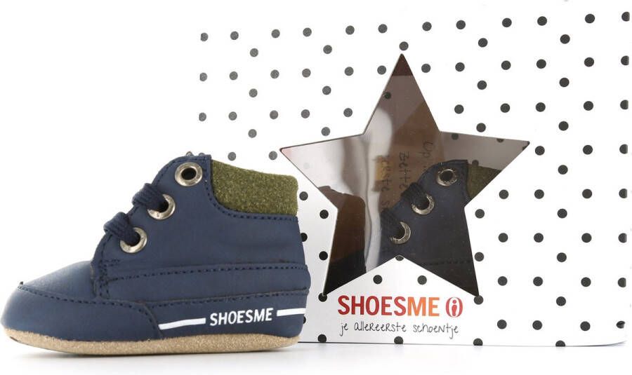 Shoesme blauwe babyslofjes met vetersluiting