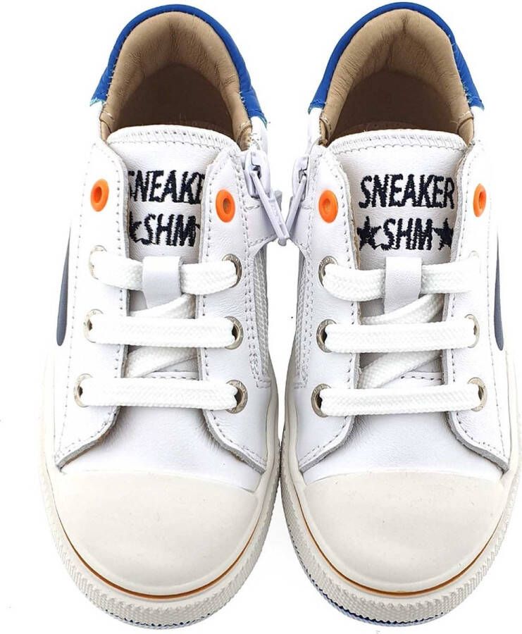 Shoesme witte sneakers met donkerblauwe striping