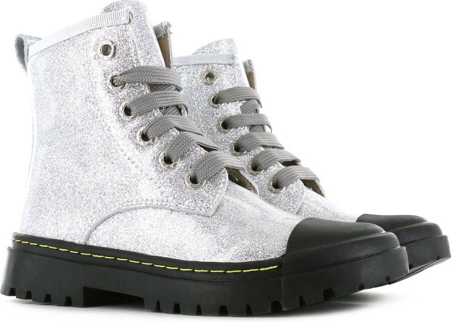 Shoesme zilvermetallic lage bikerboot met stootneus