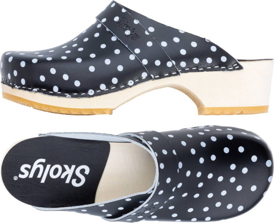 Skolys W-320.02 klompen dames medische clogs tuinklompen werkklompen verpleegkundige ziekenhuis instap zwart + witte stippen