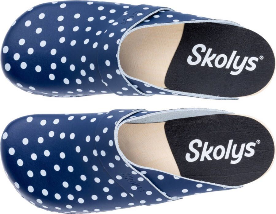 Skolys W-320.10 klompen clogs tuinklompen werkklompen dames verpleegkundige ziekenhuis instap blauw met witte stippen