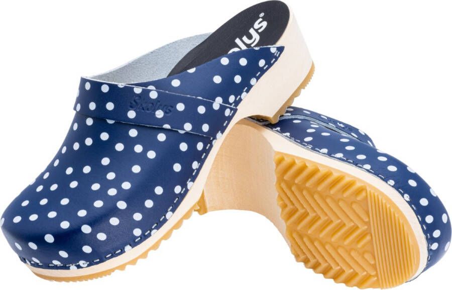 Skolys W-320.10 klompen clogs tuinklompen werkklompen dames verpleegkundige ziekenhuis instap blauw met witte stippen