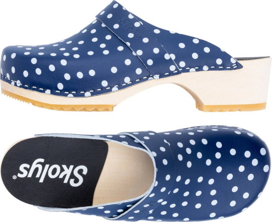 Skolys W-320.10 klompen clogs tuinklompen werkklompen dames verpleegkundige ziekenhuis instap blauw met witte stippen