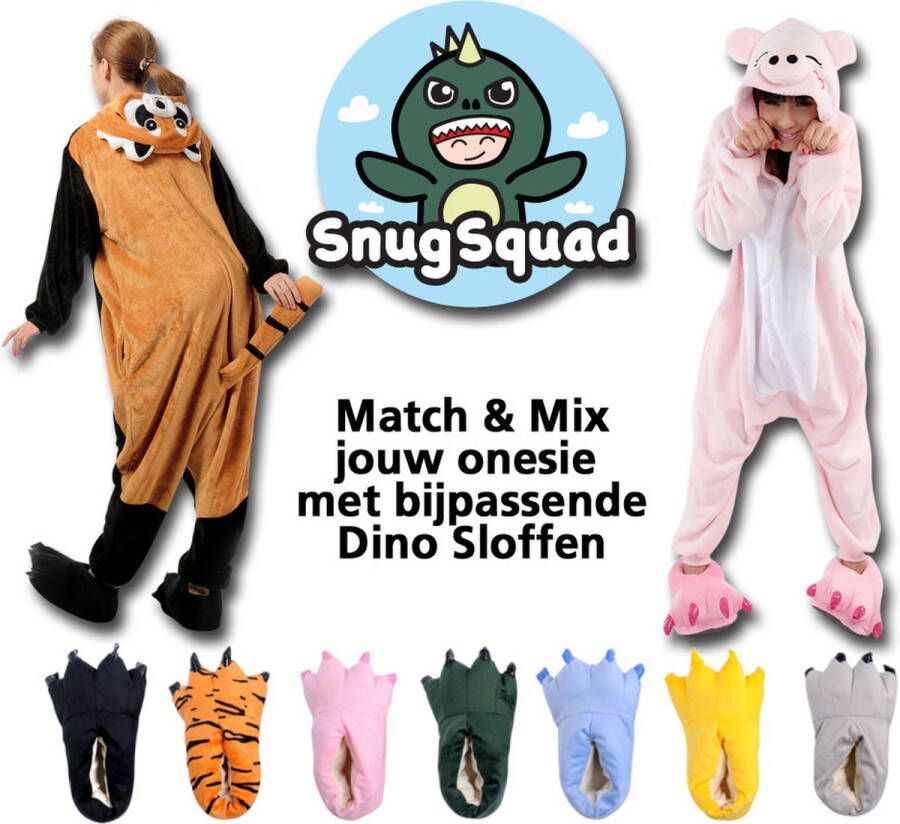 SnugSquad Dino Sloffen Blauw Comfortabele Dieren Pantoffels Kinderen & Volwassen Unisex Geschikt voor t m