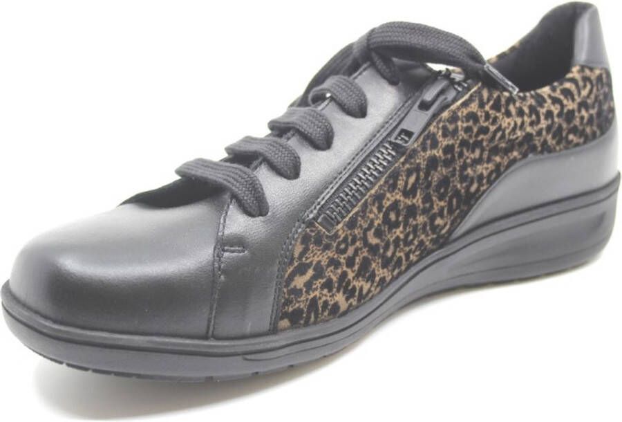 Solidus Solid 01102 Zwarte dames veterschoenen met rits