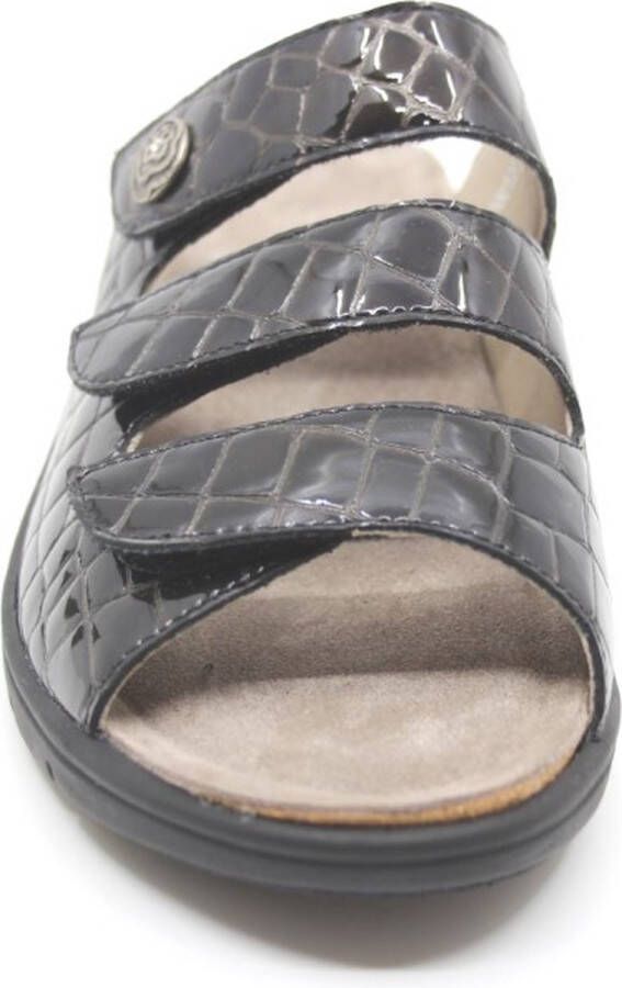 Solidus Solid 30702 Bruine dames lak slipper met drie klittenbanden