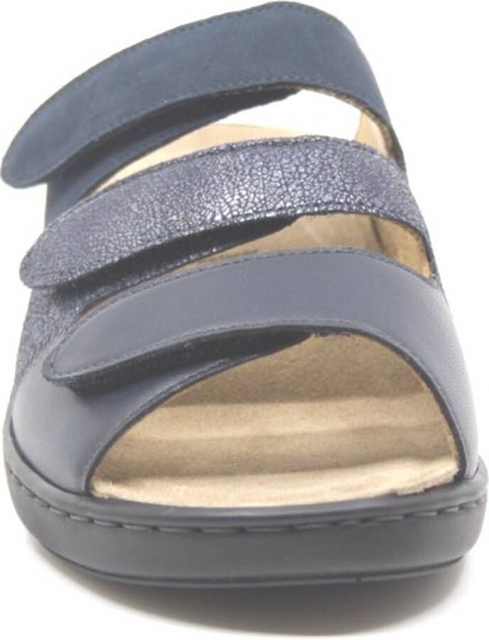 Solidus Solid 80381 Blauwe dames slippers met drie klittenbanden