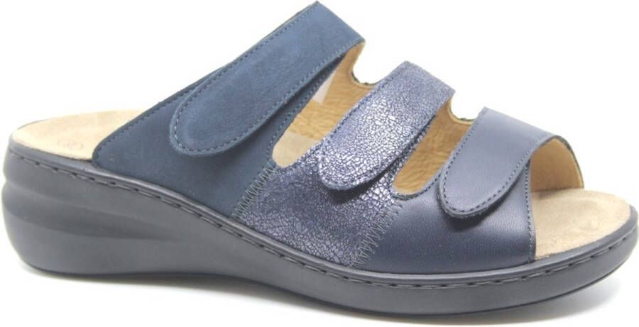 Solidus Solid 80381 Blauwe dames slippers met drie klittenbanden