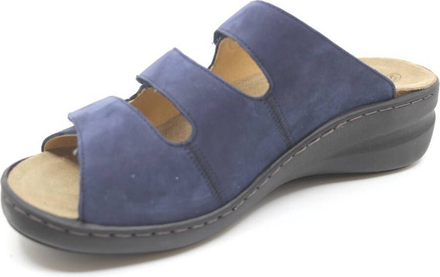 Solidus Solid 80428 Blauwe dames slipper met drie klittenbanden