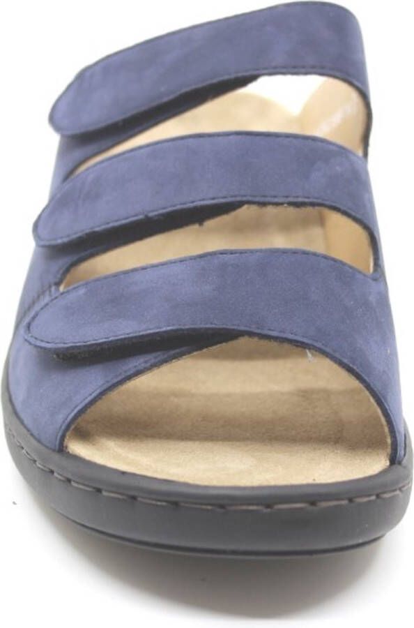 Solidus Solid 80428 Blauwe dames slipper met drie klittenbanden