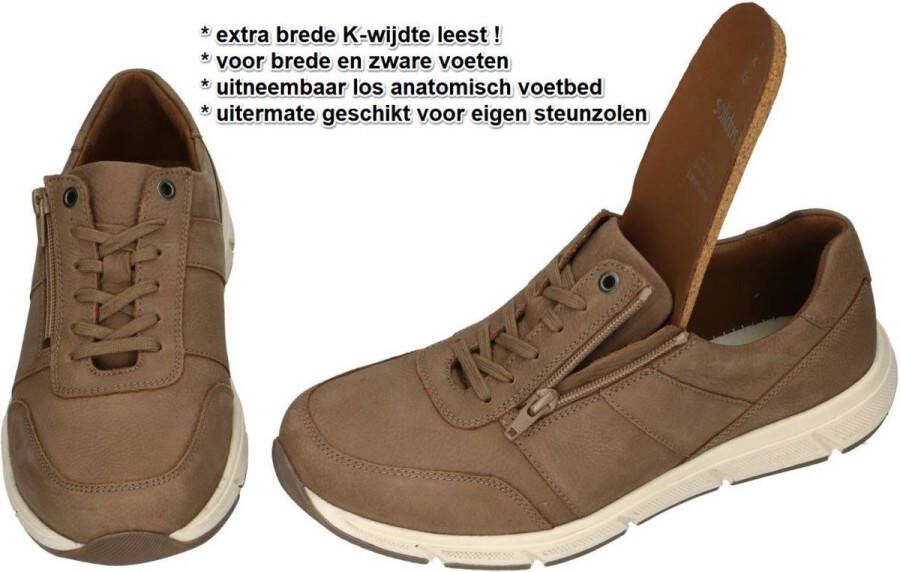 Solidus Solid brede zand kleurige heren veterschoen met rits en uitneembaar voetbed - Foto 7