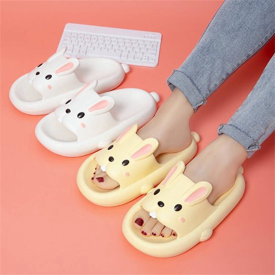 SOMIC Dames Badslippers Meisjes Slippers antislip ultralichte platte zachte Kinder Badslippers -Kids Teenslippers Schattige konijn slides - Roze