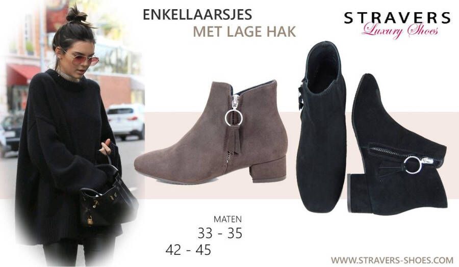 Stravers Grote Maten Schoenen Stravers Enkellaarsjes met Lage Hak Zwart Grote Maten Korte Laarsjes