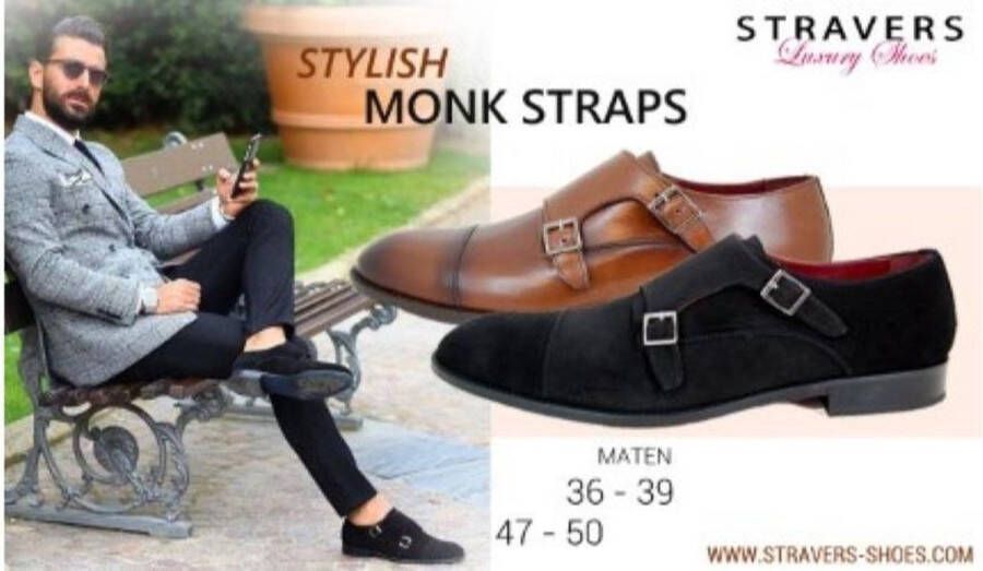 Stravers Grote Maten Schoenen Stravers Gespschoenen Zwart Suede Grote Maten Herenschoenen met Gesp