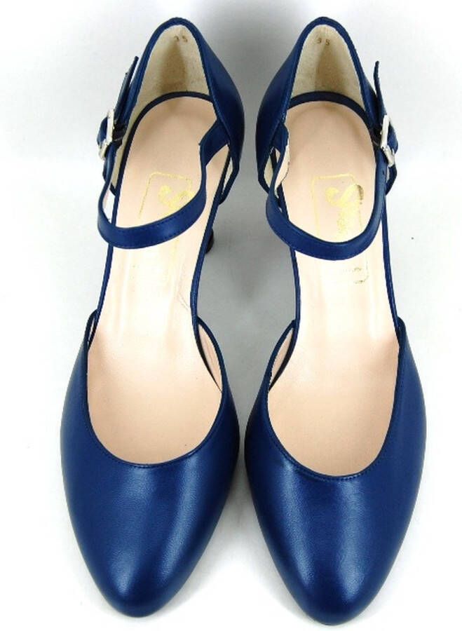 Stravers Grote Maten Schoenen Stravers Luxe Blauwe Pumps met Bandje Grote Maten Hakken