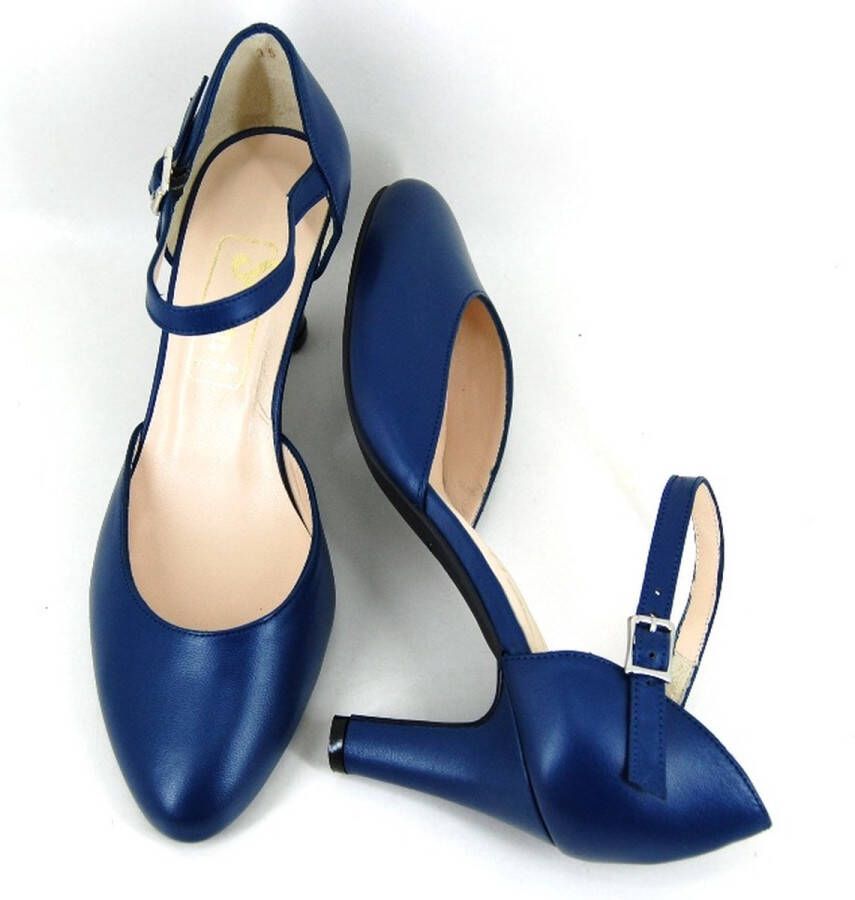 Stravers Grote Maten Schoenen Stravers Luxe Blauwe Pumps met Bandje Grote Maten Hakken