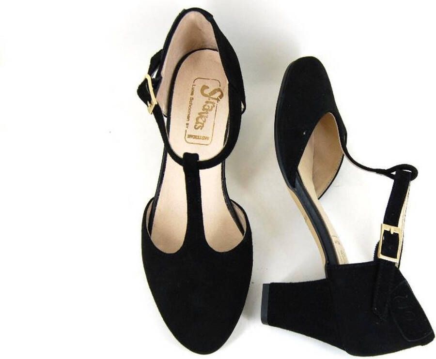 Stravers Grote Maten Schoenen Stravers Pumps met T-Bandje Zwart Suede Grote Maten Damesschoenen