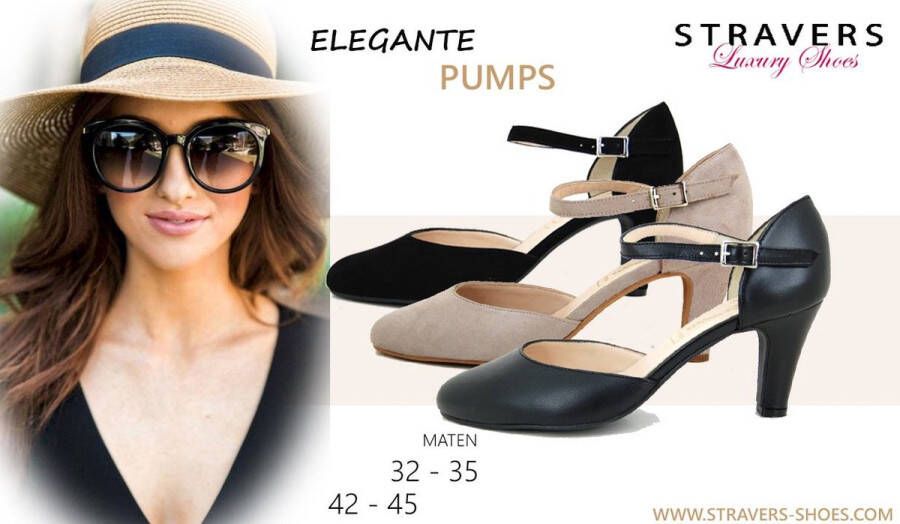 Stravers Grote Maten Schoenen Stravers Zwarte Pumps met Enkelbandje Grote Maten Elegante Pumps met Hak